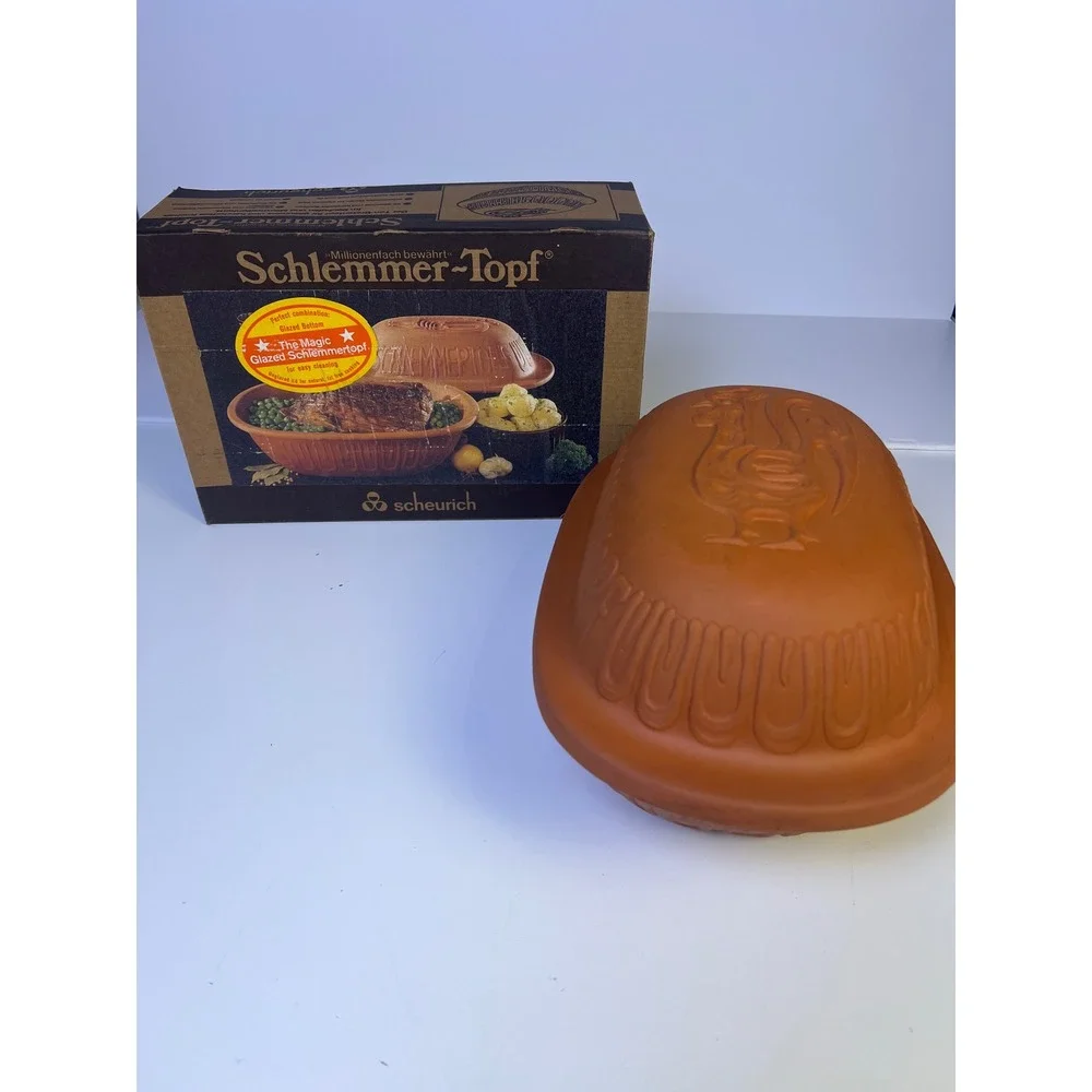 84 Scheurich Schlemmer-Topf Clay Baker West Germany Rooster Glazed Bottom 12.5in